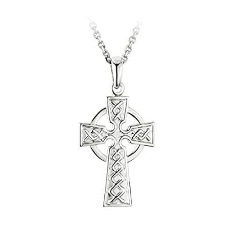 Failte Celtic Cross Necklace for Men Sterling Silver 2 Sided Made in Irelan