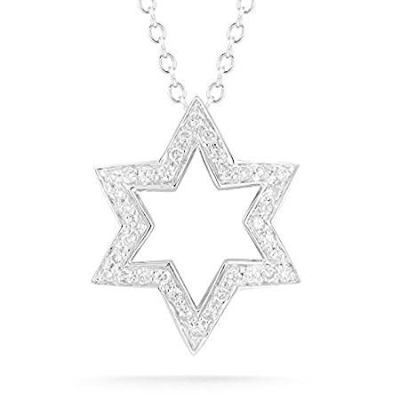 【返品交換不可】 White TDW 0.36ct Gold White 14K Diamond Neckl Pendant Judaica David of Star ネックレス、ペンダント
