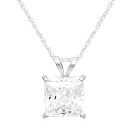 Jewelili 10K White Gold 7MM Princess Cut Cubic Zirconia Solitaire Pendant N