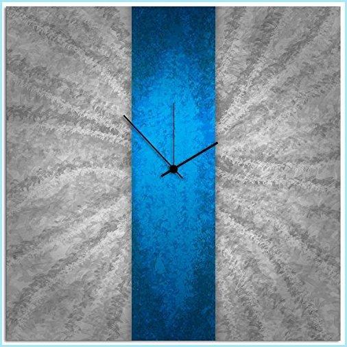 独特な 新品Metal Art (L0046) Silver Blue, Clock, Wall Metal Modern Clock' Stripe 'Blue Studio 掛け時計、壁掛け時計