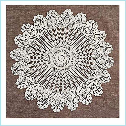 新品FADFAY Handmade Crochet Doilies Round Tablecloths Cotton Hollow Decorative Beige Table Cover 33.4