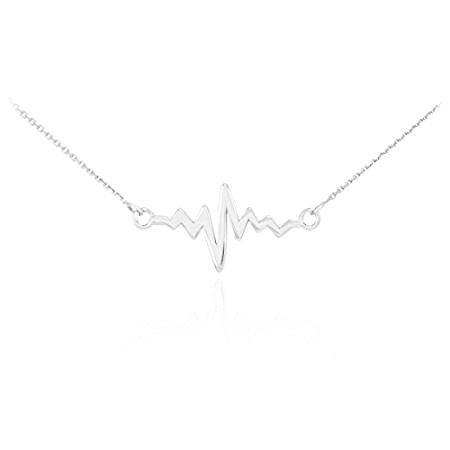 14k White Gold Lifeline Pulse Pendant Heartbeat Necklace 18