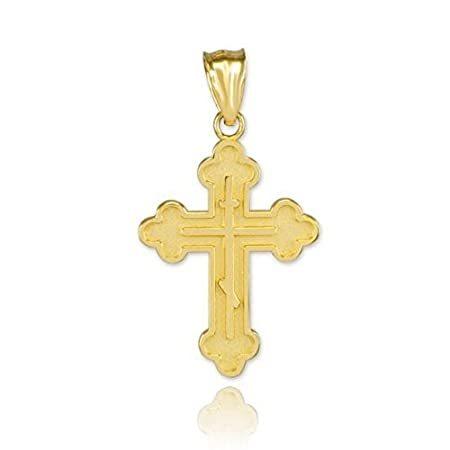 14K Yellow Cro Bottonee inside Crucifix Cross Orthodox Eastern Russian Gold ネックレス、ペンダント 超特価SALE開催！