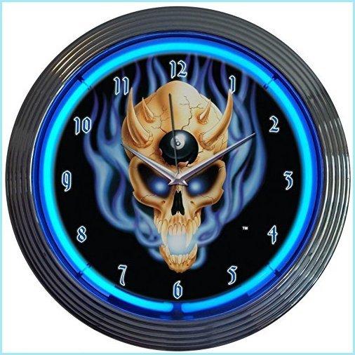 2021新商品 新品Neonetics 8 Ball Skull Neon Wall Clock, 15-Inch 掛け時計、壁掛け時計