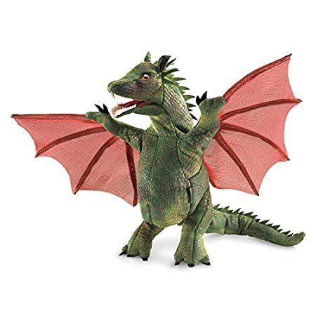 新品Folkmanis Winged Dragon Hand Puppet, Green, red, 1 ea