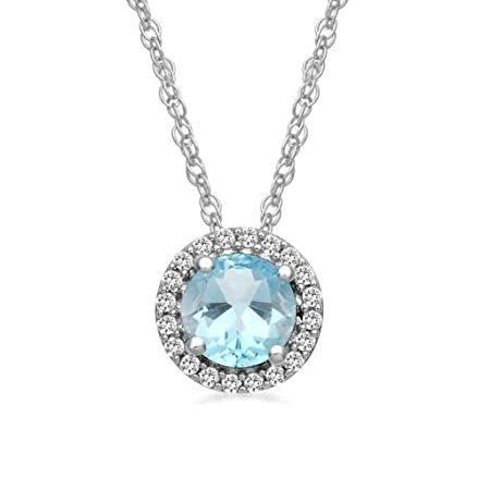 Jewelili Sterling Silver 6 MM Checkerboard Round Aquamarine and Round Creat