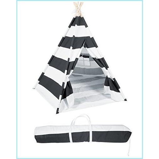 新品6 Canvas and Pine Wood Teepee With Carry Case - Playful Stripes - By Trademark Innovations (Grayish-Black Stripes)