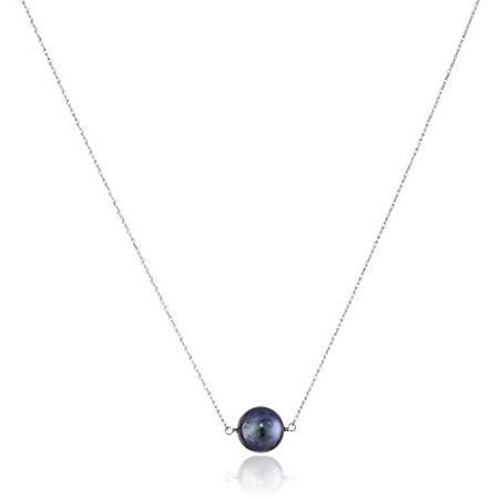 14k White Gold Chain with Black Freshwater Cultured Pearl Pendant Necklace