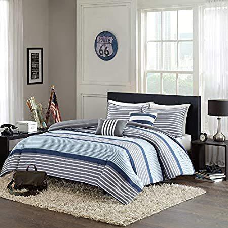 おトク情報がいっぱい！ Comforter Piece 5 Paul Design 新品Intelligent Set, Blue Full/Queen, ベッドカバー