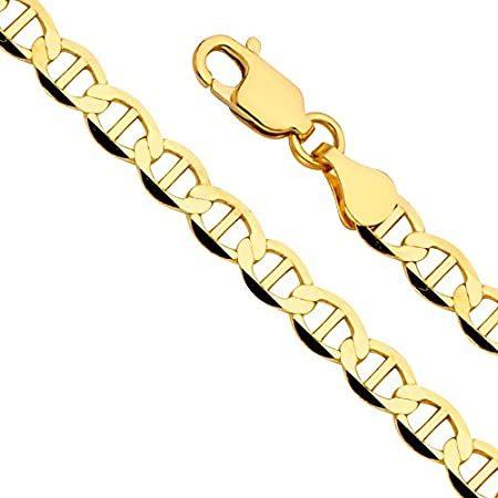 14k REAL Yellow Gold Solid Men's 6.5mm Flat Mariner Chain Necklace with Lob