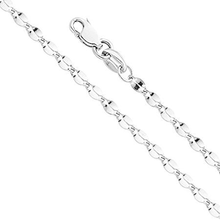14k REAL White Gold 2mm Hollow Curve Mirror Chain Necklace with