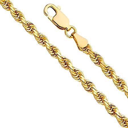 14k REAL Yellow Gold SOLID Men's 5mm Rope Diamond Cut Chain Necklace with L