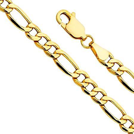 14k REAL Yellow Gold Men's 7mm Hollow Figaro 3+1 Chain Necklace with Lobste