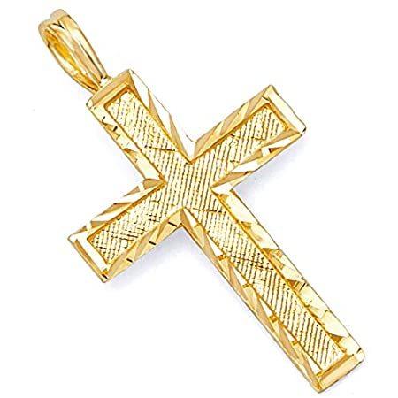 14k REAL Yellow Gold Religious Diamond Cut Cross Charm Pendant-