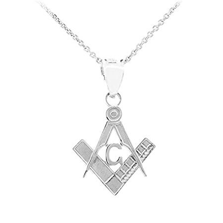 玄関先迄納品 10k White Necklace, Pendant Masonic Compass and Square Small Freemason Gold ネックレス、ペンダント