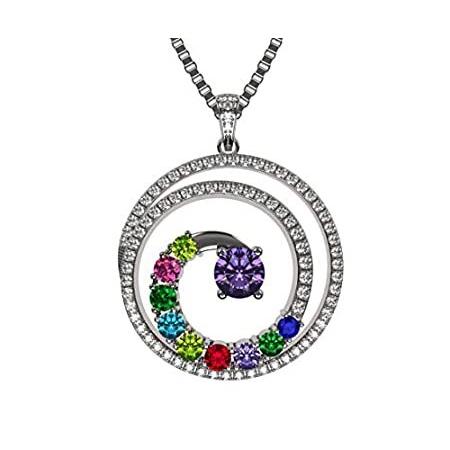Swirl Birthstone Mothers Necklace For Women, 1 to 9 Birthstones - Silver -