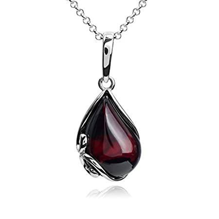 Black Cherry Amber Sterling Silver Pendant Necklace Chain 18
