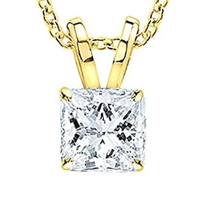 0.74 Carat 14K Yellow Gold Princess Diamond Solitaire Pendant Necklace H-I