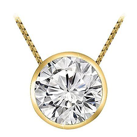 0.6 Carat 14K Yellow Gold Round Diamond Bezel Solitaire Pendant Necklace K