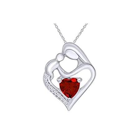 一番の Heart Gifts Jewelry Day Mothers Cut Diamon Natural White & Garnet Simulated ネックレス、ペンダント