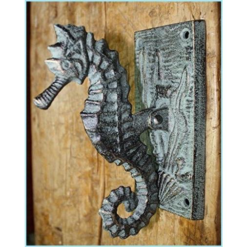 新品cast Iron Antique Style Nautical Seahorse Door Knocker Green Finish Sea Shell ランキングtop10