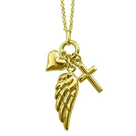 ネックレストップ Precious Stars 14k Yellow Gold Cross, Angel Wing and Heart Charm