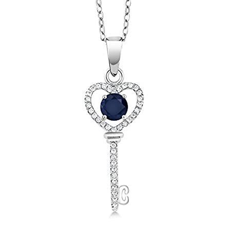 Gem Stone King 925 Sterling Silver Blue Sapphire Women's Heart Key