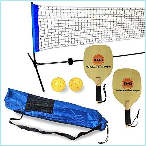 新品Driveway Games Portable Outdoor Pickleball Set. Wood Racket Paddles, Pickelballs, Bag and Net System Equipment (PB-00157)