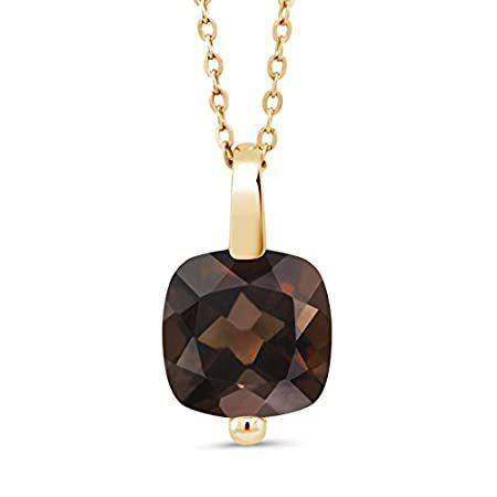 Gem Stone King 3.07 Ct Checkerboard Smoky Quartz 18K Yellow Gold Plated Sil
