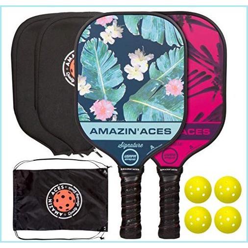新品Amazin' Aces Signature Pickleball Paddle Set USAPA Approved Graphite Face  Polymer Core Premium Grip Includes Paddles, Balls,