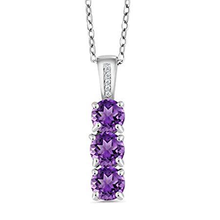 Gem Stone King Sterling Silver Amethyst and Diamond Pendant Necklace 3-Ston