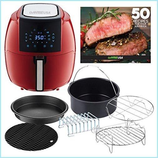ファッション通販新品GoWISE USA 8-in-1 Digital XL GWAC22005 5.8-Quart Air Fryer with Accessories, Pcs, and Cooking Presets  50 Recipes (Chili Red), QT