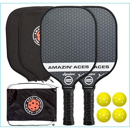 豊富なギフト新品Amazin' Aces Signature Pickleball Paddle Set USAPA Approved Graphite Face  Polymer Core Premium Grip Includes Paddles, Balls,