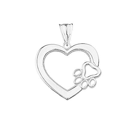 Dazzling 10k White Gold Open Heart Dog Paw Print Charm Pendant