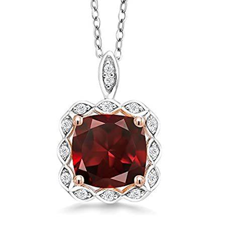 Gem Stone King 925 Sterling Silver Red Garnet Pendant Necklace For Women (2