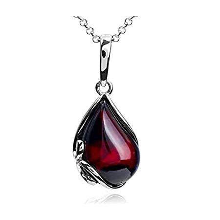 Cherry Amber Sterling Silver Pendant Necklace Chain 46 cm 18 inches
