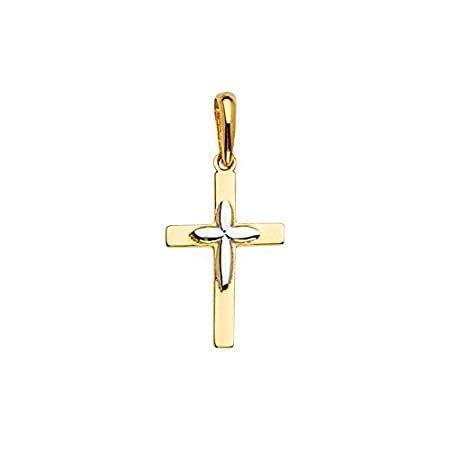 Wellingsale 14k Two 2 Tone White and Yellow Gold Cross Religious Pendant (S