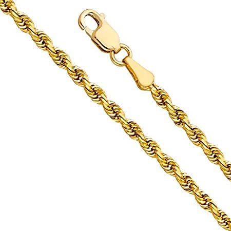 14k REAL Yellow Gold Hollow Men's 4mm Rope Chain Necklace with Lobster Claw