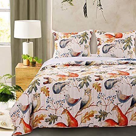 新品Barefoot Bungalow GL-1806BMSQ Willow Quilt Set, Full/Queen, Off/White