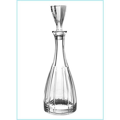 新品Barski European Quality Glass- Crystal Wine Decanter 28 oz. with Classic Clear Striped Design Made in Europe