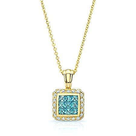 Blue Topaz & Diamond Cube Pendant Necklace In 14k Yellow Gold, 17 Inches
