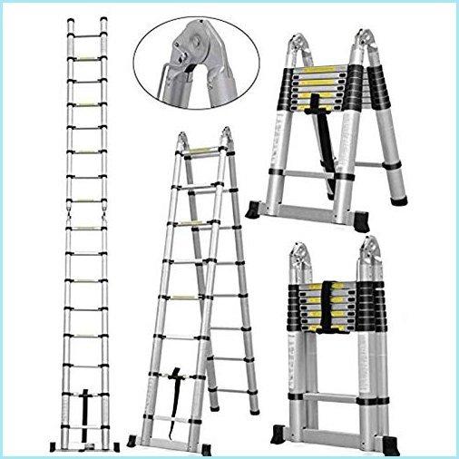 売れ筋がひ新作！ 新品16.5Ft Aluminum Telescoping A-Frame Ladder EN131 Certificated Telescopic Extension Tall Multi Purpose 16 Steps for Family Home Christm 脚立、踏み台