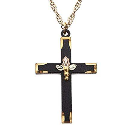 Black Cross Pendant Necklace, 10k Yellow Gold, 12k Green and Rose Gold Blac