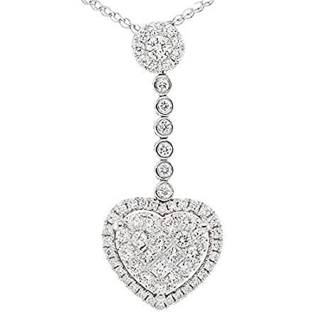 18k White Gold 1ct TDW White Diamond Dangling Heart Slide Pendant Necklace
