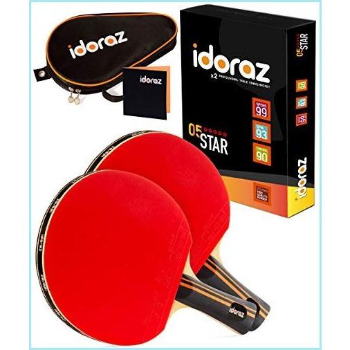 新品Idoraz Table Tennis Paddles Set of Professional Rackets Ping Pong Rackets with Carrying Case ITTF Approved Rubber for Tourname