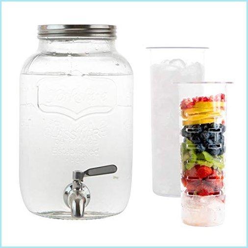 ございませ 新品2 Gallon Glass Beverage Dispenser with Ice and Fruit Infusers