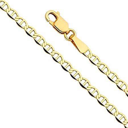 最新コレックション 14k Lobster with Necklace Chain Mariner Hollow 3.5mm Men's Gold Yellow REAL ネックレス、ペンダント