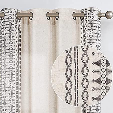 JINCHAN Boho Curtains Embroidered Window Curtains for Bedroom Linen Curtain