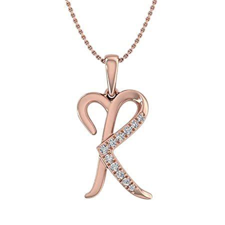 0.08 ctw Diamond R Initial Letter Pendant Necklace in 10K Rose Gold (with S