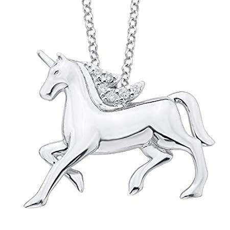 .925 Sterling Silver Diamond Accent Unicorn Prancing Unicorn Girls Pendant